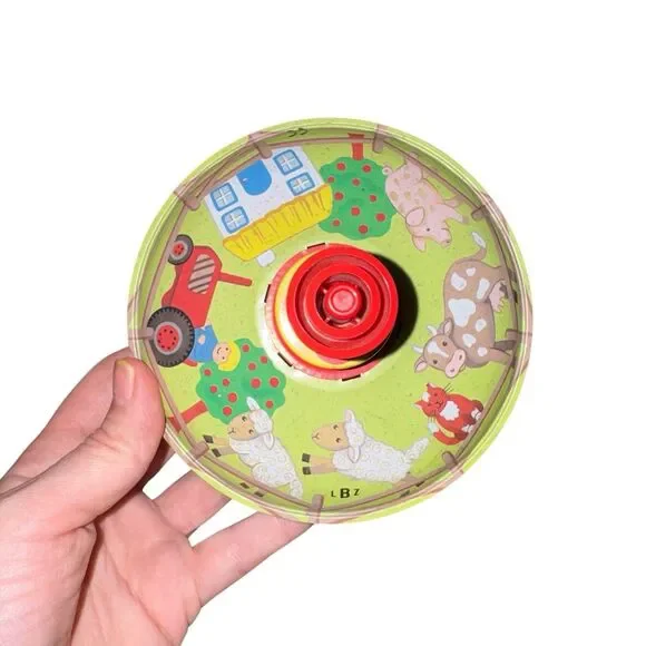 Vintage SPINNING TOP Tin Toy ~ Farm House Tractor Animals Toysmith Cow Sheep Cat - Picture 4 of 6